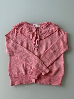 Morley Pink Ruffled Collar Button-Front Girls Sweater Sz 3